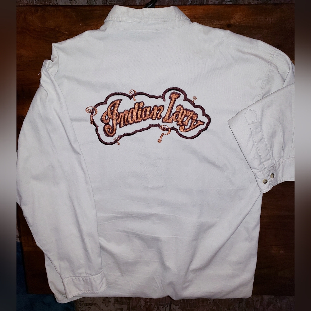 Authentic Vintage Indian Larry Motorcycle Chain Stitch Design Buttoned Down Shir